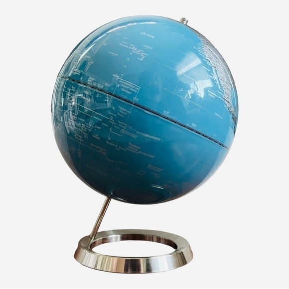 Modern World Globe Chrome Base Blue Silver Black Enamel 15.5” Home Office Decor - Picture 4 of 7